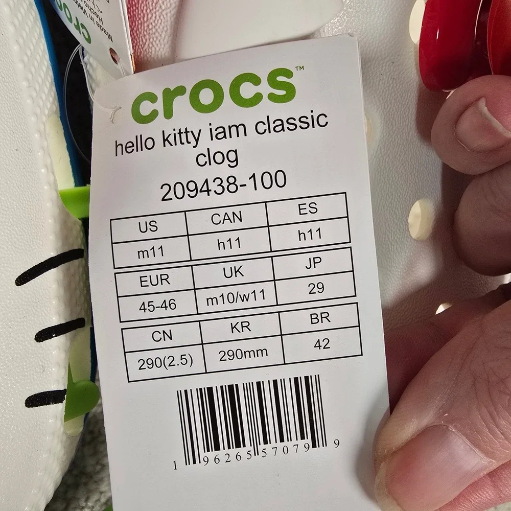 Crocs Hello Kitty Iam Classic Clog White Red Blue Mens 11 209438-100 New‎